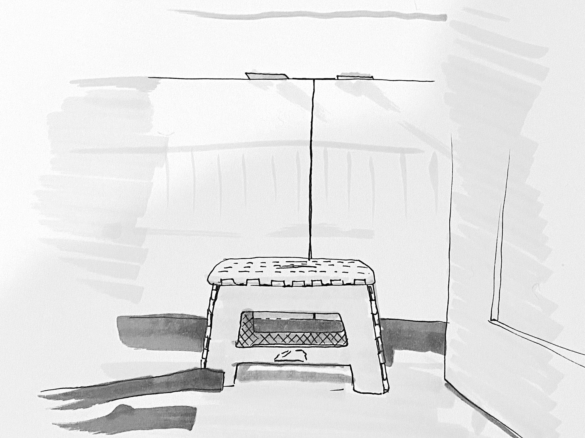 Drawing of a bathroom stool.